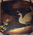 Case (Inrō) with Design of Peacock and Pea Hen beside Flowering Malvern Plants, Lacquer, roiro, nashiji, gold, silver and black hiramakie, takamakie, aogai; Interior: nashiji and fundame, Japan