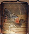 Case (Inrō) with Design of Duck Standing on Shore beside Reeds (obverse); Duck Diving into Water (reverse), Lacquer, kinji, silver and coloured hiramakie, takamakie; Interior: nashiji and fundame, Japan