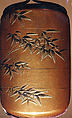 Inrō with Bamboo Grove, Maki-e by Yūtokusai Gyokkei (Japanese, (active early–mid-19th century)), Four cases; lacquered wood with gold and silver hiramaki-e on gold lacquer ground Netsuke: lacquered wood with inlay of a snail on bamboo Ojime: metal bead with birds, Japan