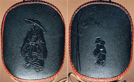 Case (Inrō) with Design of Chinese Sage (obverse); Attendant (Karako) Standing beside Bamboo (reverse), Shibata Zeshin (Japanese, 1807–1891), Lacquer, dark brown, imitating leather, relief, light brown rim; Interior: dark brown and nashiji, Japan