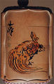 Case (Inrō) with Design of Tortoise beside Seals (obverse); Inscription and  Seal (reverse), Wood, light brown wood ground, brown, black and gold hiramakie; Interior: plain and fundame, Japan