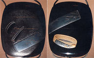 Case (Inrō) with Design of Sword Fittings, Lacquer, roiro ishime, black, gold, silver hiramakie, incised; Interior: nashiji and fundame, Japan