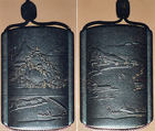 Case (Inrō) with Design of Mountain Landscape and Geese Flying, Metal, Iron metal, relief, applied gold metal; Interior: silver metal, Japan