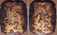 Case (Inrō) with Design of Dragon on Background of Clouds and Waves, Lacquer, roiro, fundame, gold, brown and red hiramakie, metal cord runners; Interior: nashiji and fundame, Japan