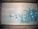 Mandarin Ducks and Iris, Kano Tsunenobu (Japanese, 1636–1713), Hanging scroll; ink and color on silk, Japan