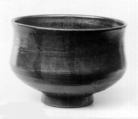 Teabowl, Sashu Kintaro  Japanese, Reddish brown clay; thin brown glaze with thick black overglaze on one side of the exterior and opposite side of the interior (Sado ware), Japan