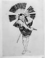 Man with Broken Umbrella, Hokusai School, Unmounted painting; ink and watercolor on paper, Japan