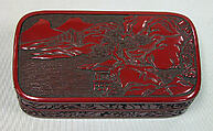 Box with Landscape and Scroll Pattern, Carved red lacquer, Japan