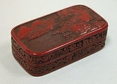 Box with Landscape and Scroll Pattern, Carved red lacquer, Japan