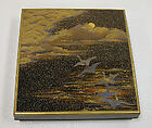 Writing Box with Flying Geese in the Autumn Night, Gold maki-e on black lacquer, Japan
