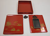 Writing Box with Design of Ox-Herding Boy Playing Flute, Gold and silver maki-e with colored lacquer on red lacquer, Japan