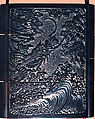 Case (Inrō) with Design of Mount Fuji (obverse); Dragon in Clouds and Waves (reverse), Gantai (1782–1865), Lacquer, tsuikoku, carved relief, incised; Interior: roiro, bottom case 2 cylindrical openings, Japan