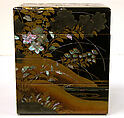 Tiered Box with Design of Bellflower and Autumn Grasses, Black lacquer with powdered gold and silver (maki-e) and mother-of-pearl and pewter inlays, Japan