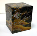 Tiered Box with Design of Bellflower and Autumn Grasses, Black lacquer with powdered gold and silver (maki-e) and mother-of-pearl and pewter inlays, Japan
