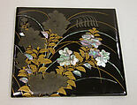 Tiered Box with Design of Bellflower and Autumn Grasses, Black lacquer with powdered gold and silver (maki-e) and mother-of-pearl and pewter inlays, Japan