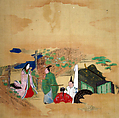 Scene from The Tale of Genji: Chapter 4, "Evening Face" (Yūgao), Tosa School  Japanese, Matted painting; ink and color on silk, Japan
