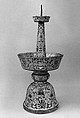 Candlestick from a Set Five-Piece Altar Set (Wugong), Porcelain painted in overglaze polychrome enamels (Jingdezhen ware)", China