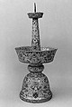 Candlestick from a Set Five-Piece Altar Set (Wugong), Porcelain painted in overglaze polychrome enamels (Jingdezhen ware), China