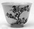 Set of wine cups with flowers of the twelve months, Porcelain painted with underglaze cobalt blue and overglaze enamels (Jingdezhen ware), China