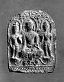Tile with Buddhist Trinity in Relief, Clay, China
