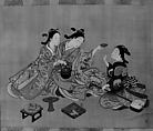 Three Girls Having Tea, Nishikawa Sukenobu  Japanese, Hanging scroll; ink and color on silk, Japan