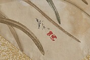 Flowers and Leaves, Shibata Zeshin (Japanese, 1807–1891), Fan painting mounted as album leaf; tempera on paper, Japan
