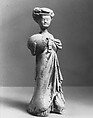 Female attendant carrying a pillow, Glazed arthenware with pigment, China