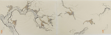 Monkeys, Miki Suizan (Japanese, 1887–1957), Ink, wash, color on paper, Japan