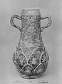 Vase, White porcelain decorated with blue, the lower part modeled in high relief (Kyoto ware), Japan