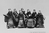 Group of Sennin Standing Around a Camp Kettle, Faience covered in craquelé glazes (Raku ware), Japan