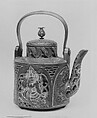 Kettle, Kinkozan Japanese, Faience with enamels; designs in low relief, Japan