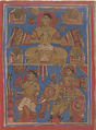 Kamatha Performing the Five Fire Penances (top) and Parsvanatha Rescuing the Snake Dharana (bottom): Folio from a Kalpasutra Manuscript, Ink, opaque watercolor, and gold on paper, India (Gujarat)