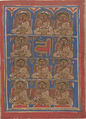 The Eleven Disciples (Ganadharas) of Mahavira: Folio from a Kalpasutra Manuscript, Ink, opaque watercolor, and gold on paper, India (Gujarat)