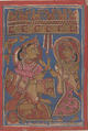 Queen Trisala's Grief (at the Stillness of the Unborn): Folio from a Kalpasutra Manuscript, Ink, opaque watercolor, and gold on paper, India (Gujarat)