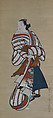 Standing Courtesan Looking Over Her Shoulder, Kaigetsudō Dohan (active 1710–16), Hanging scroll; ink and color on paper, Japan