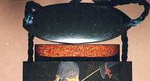 Case (Inrō) with Fox Wedding Procession, In the style of Shibata Zeshin (Japanese, 1807–1891), Colored lacquer and gold maki-e on wood

Netsuke: ivory in form of fox reclining on large leaf; Ojima: gold bead; connecting cord, dark green silk Inro with netsuke and ojime, Japan