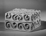 Covered incense box, Raku Donyu  Japanese, Pottery incised in scroll pattern, in imitation of Chinese carved lacquer; brownish white glaze (Raku ware), Japan