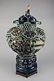 Covered Jar on a Pedestal, Porcelaneous stoneware with carved, pierced, and relief decoration in the biscuit, and under colored glazes, China