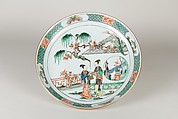 Plate with ladies in a garden, Porcelain painted in overglaze polychrome enamels (Jingdezhen ware), China