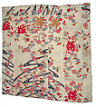 Altar Cloth (Uchishiki) Made from a Woman's Robe (Kosode), Silk and metallic thread embroidery on dyed and painted silk satin damask, Japan