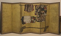 Whose Sleeves? (Tagasode), Six-panel folding screen; ink, color, and gold on paper, Japan