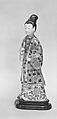 Female figure (one of a pair), Porcelain painted in famille verte enamels on the biscuit and on the glaze, China