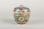 Covered jar with floral patterns (one of a pair), Porcelain painted in overglaze polychrome enamels (Jingdezhen ware), China