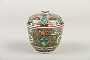 Covered jar with floral patterns (one of a pair), Porcelain painted in overglaze polychrome enamels (Jingdezhen ware), China