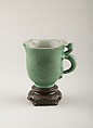 Cup, Porcelain with green and grey glazes over brown crackle, China