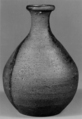 Sake bottle, Yu Fujiwara  Japanese, Earthenware; round body with short, narrow neck and everted lip; flat base with maker's initial; partially covered with clear glaze and area of purple glaze with orange hue (Bizen ware), Japan