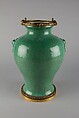 Jar with lion-head ornaments, Porcelain with crackled green glaze (Jingdezhen ware), gilt bronze mounts, China