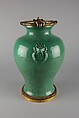 Jar with lion-head ornaments, Porcelain with crackled green glaze (Jingdezhen ware), gilt bronze mounts, China