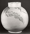 Jar, Porcelain with underglaze cobalt-blue decoration of banana leaves, Korea