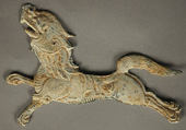 Plaque in the shape of a mythical animal, Lead, pigment, China